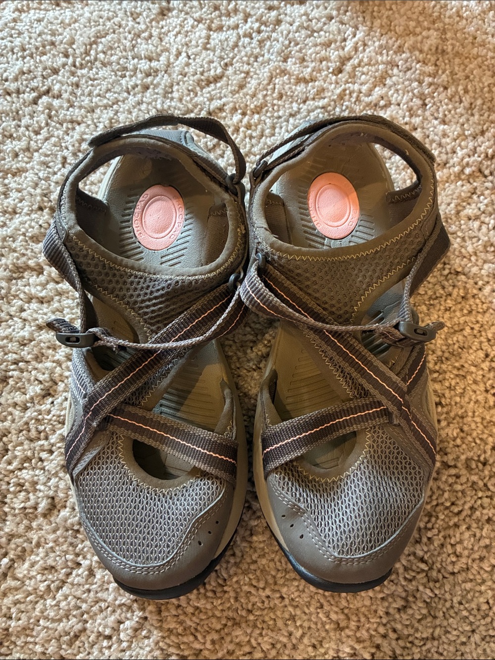 Teva Tan Sandals with Coral Insole Accent